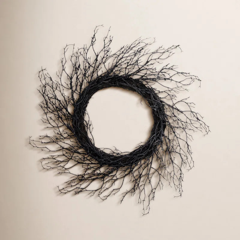 Black Twig Artificial Halloween Wreath 24-Inch Unlit | Wayfair North America