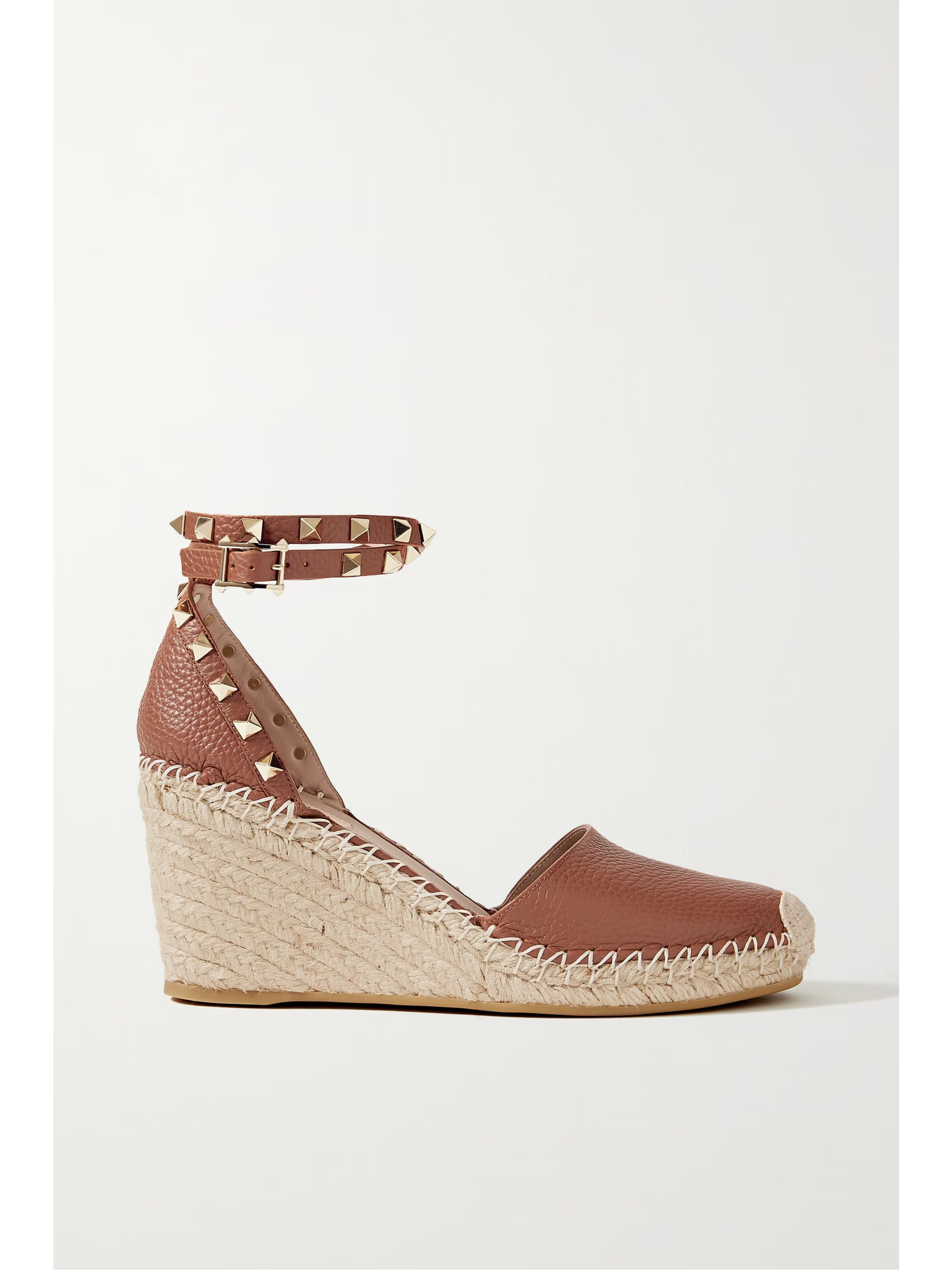 Valentino Garavani Rockstud 85 textured-leather wedge espadrilles | NET-A-PORTER (US)