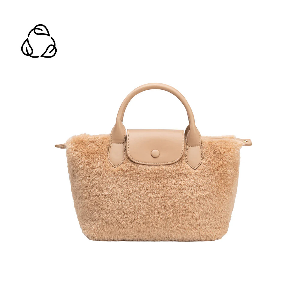 Tan Winnie Sherpa & Recycled Vegan Leather Tote Bag | Melie Bianco | Melie Bianco