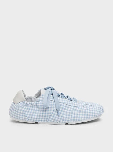 Cece Gingham Ruched Sneakers
    
         - Light Blue | Charles & Keith US