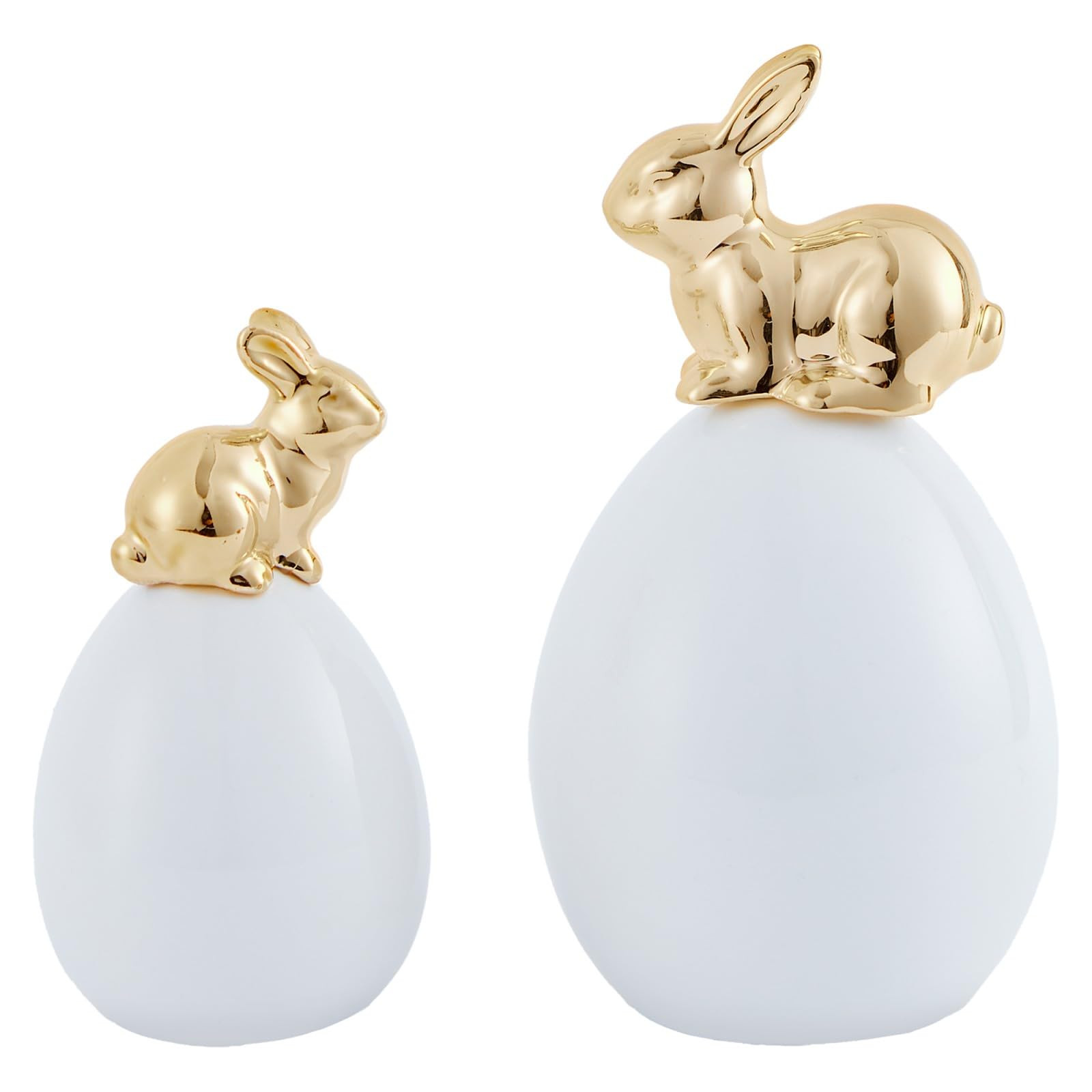 DN DECONATION Easter Bunny Decorations, 2 Pcs Cute Gold Rabbit Sit on White Eggs Figurines for Sp... | Amazon (US)