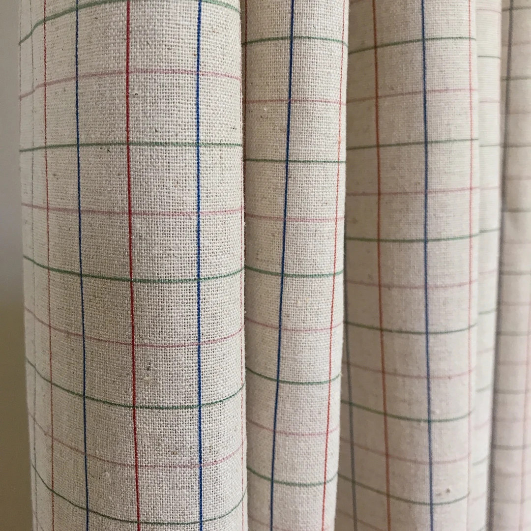 Modern Vintage Olive Burgundy Pink Check Plaid Curtain Washed Linen Cotton Natural Beige Backgrou... | Etsy (US)