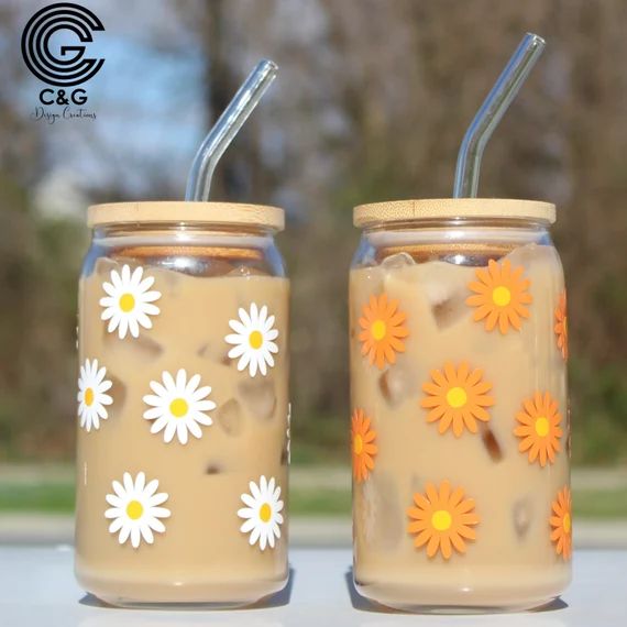 Daisy Cup Iced Coffee Cup Glass  Floral Beer Can Glass  Beer - Etsy | Etsy (US)