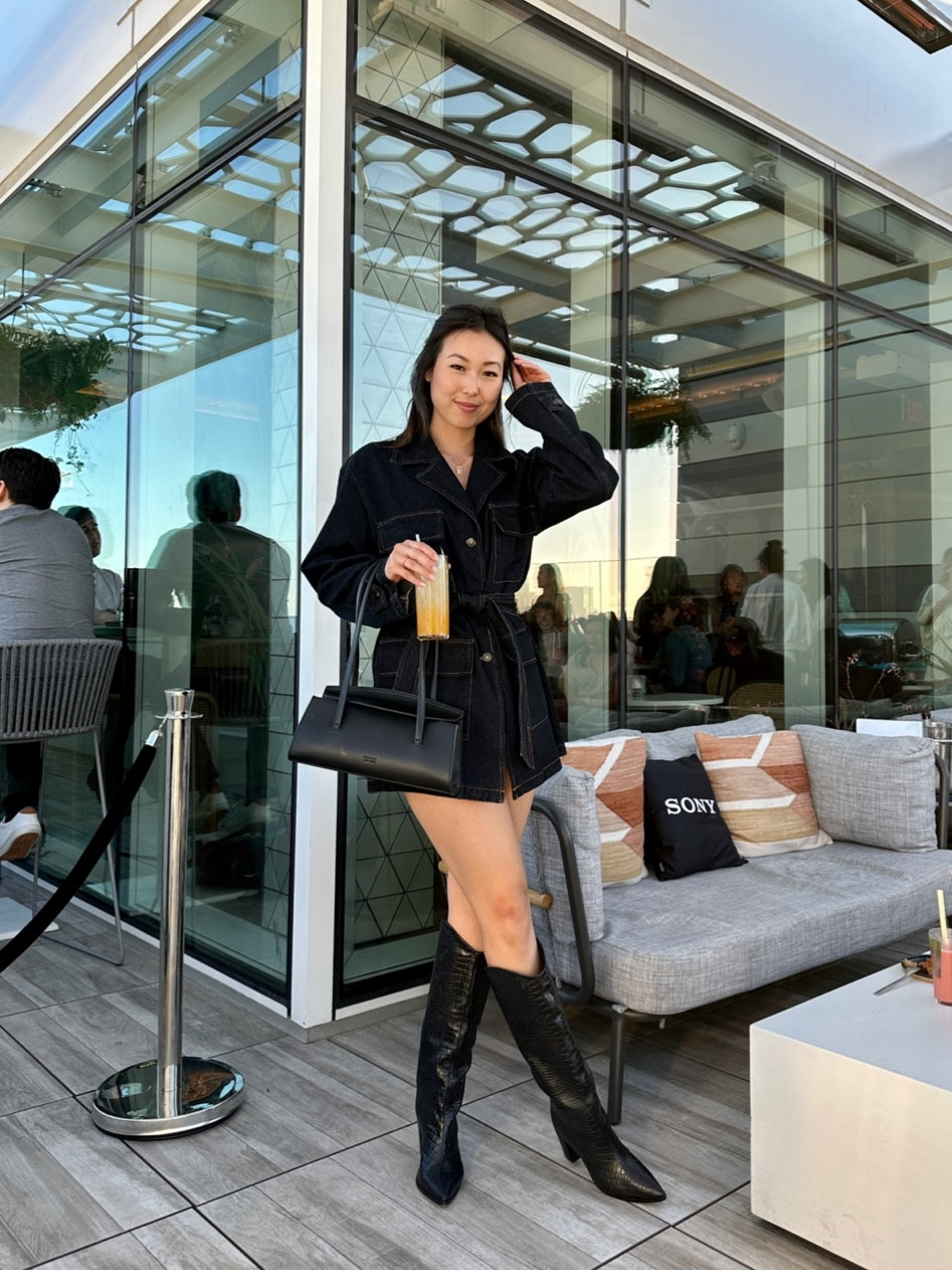 Rooftop season is here! Loving this gorgeous denim longsleeve dress from Lioness. You can totally dress up this look with heels and boots, or keep things casual with sneakers and cute sandals. 

Accessorizing with my Freja Caroline Bag and Shutz Maryana Block Pointed Toe Knee High Boot. 

**boots are currently on sale at Nordstrom! 

#LTKstyletip #LTKsalealert #LTKSeasonal