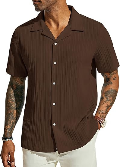 PJ PAUL JONES Men's Casual Button Down Shirts - Short Sleeve Summer Textured Beach Wrinkle-Free S... | Amazon (US)