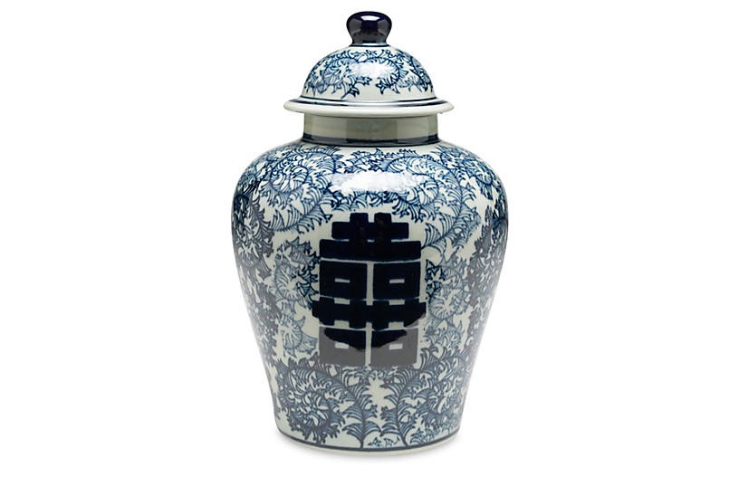 10" Jolie Ginger Jar, Blue/Pale Green | One Kings Lane