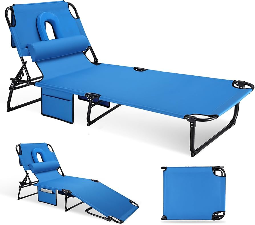 3-in-1 Sun Tanning Chair with Face Holes, Folding Chaise Lounge Chairs, 5-Position Adjustable Lou... | Amazon (US)