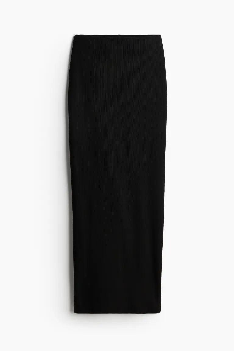 Ribbed Pencil Skirt - Regular waist - Long - Black - Ladies | H&M US | H&M (US + CA)