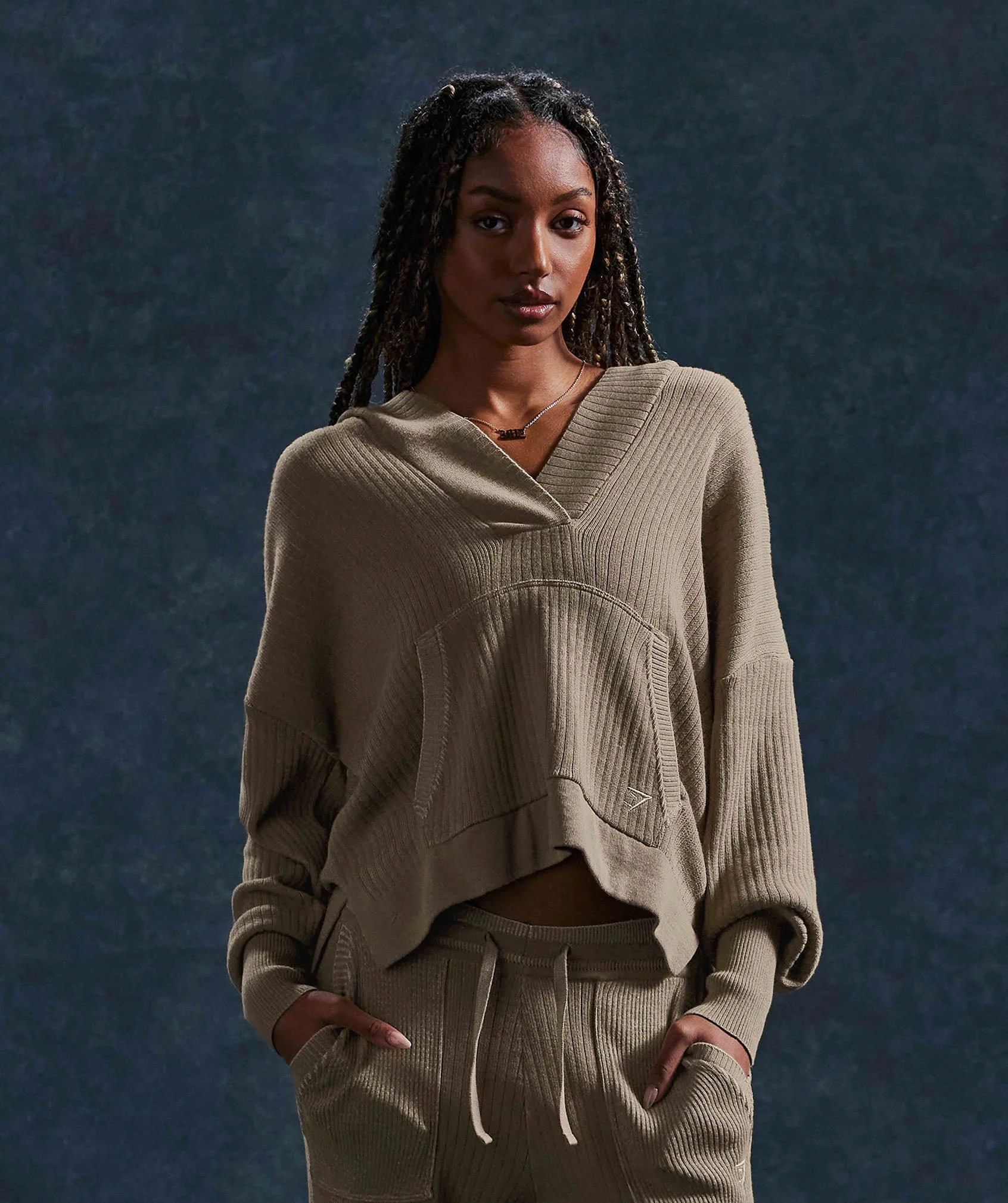 Gymshark Pause Knitwear Hoodie - Cement Brown/Pebble Grey | Gymshark (Global)
