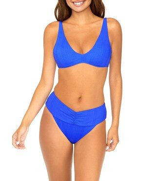 Raisins Soul Solid Rib Texture V-Neck Bra Swim Top & Soft V-Waist Shirred Hipster Swim Bottom | D... | Dillard's