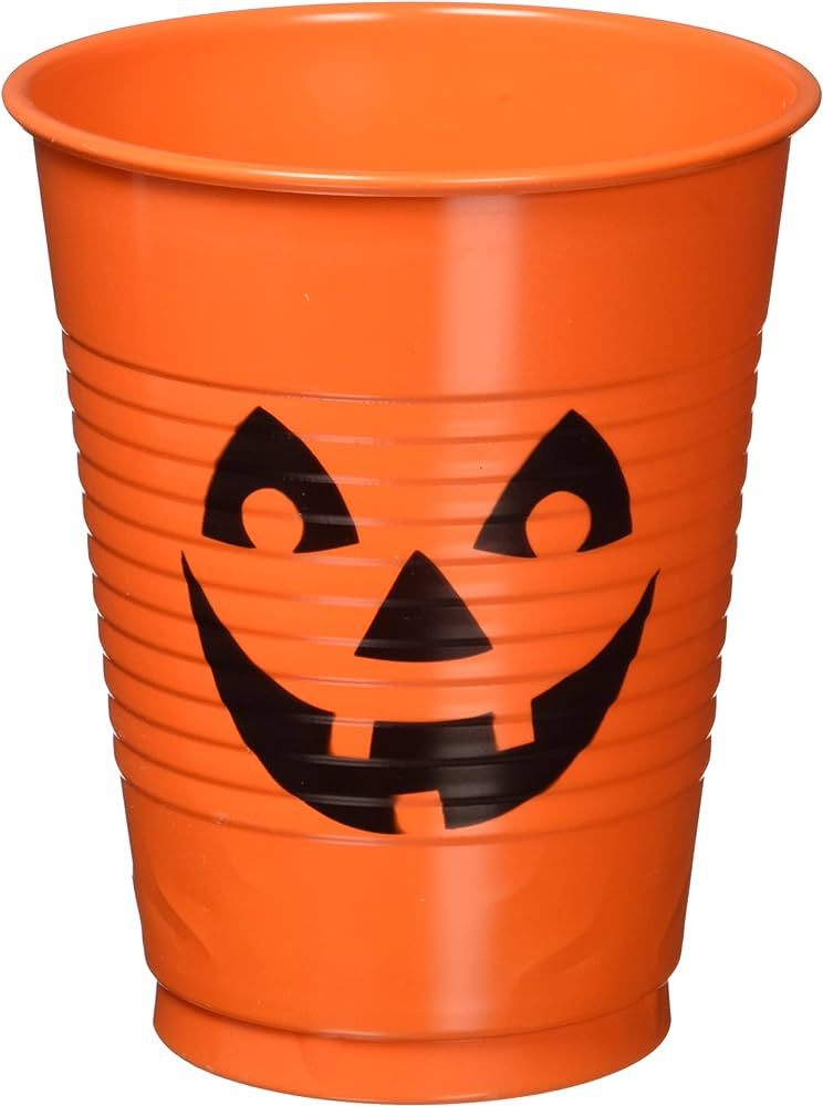 Amscan Pumpkin Design Plastic Cups - 16 oz, Orange, 25 pcs | Amazon (US)