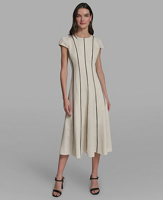 Women's Vertical Striped Piping Midi Dress | Macy's