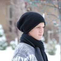 Luxury Baby Alpaca Slouchy Hat Slouch Beanie Gift Women Men Winter Warm Hand Knit Young Men Black Wo | Etsy (US)