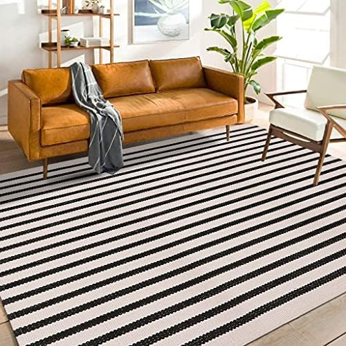 LEEVAN Black and White Striped Outdoor Area Rug 4x6 ft Patio Rugs Washable Woven Cotton Boho Livi... | Amazon (US)