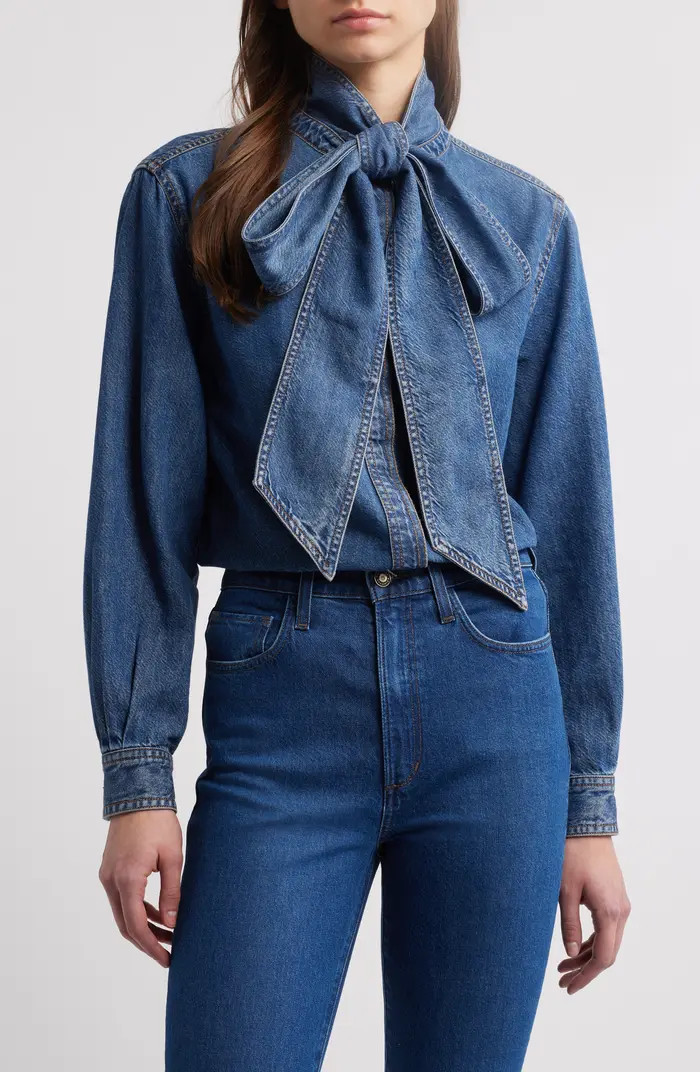 Secretary Cotton Blend Denim Top | Nordstrom