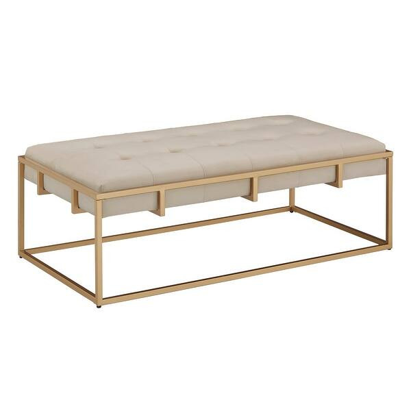 Perdita Gold Finish Velvet Rectangular Tufted Cocktail Ottoman by iNSPIRE Q Bold - Beige | Bed Bath & Beyond