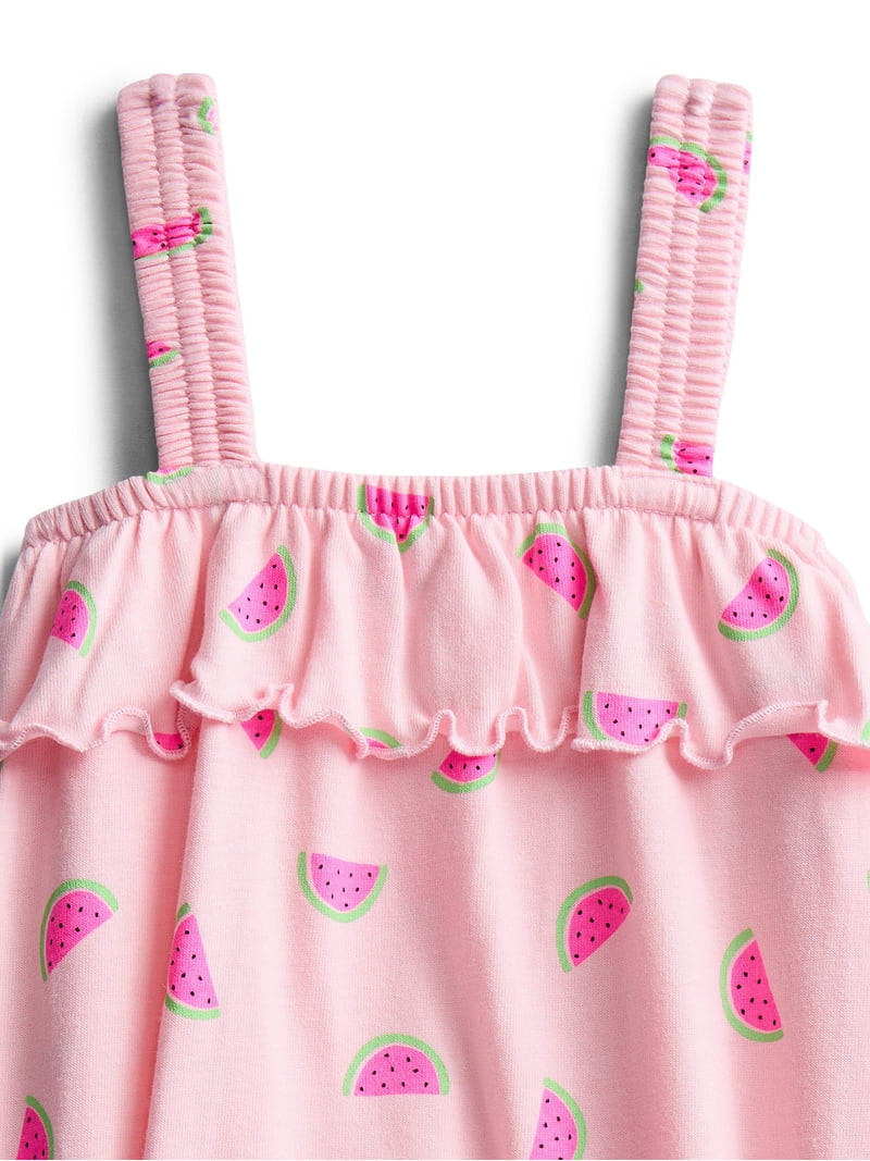 Wonder Nation Baby Girls' Ruffle Print Tank Romper, Sizes 0M-24M | Walmart (US)