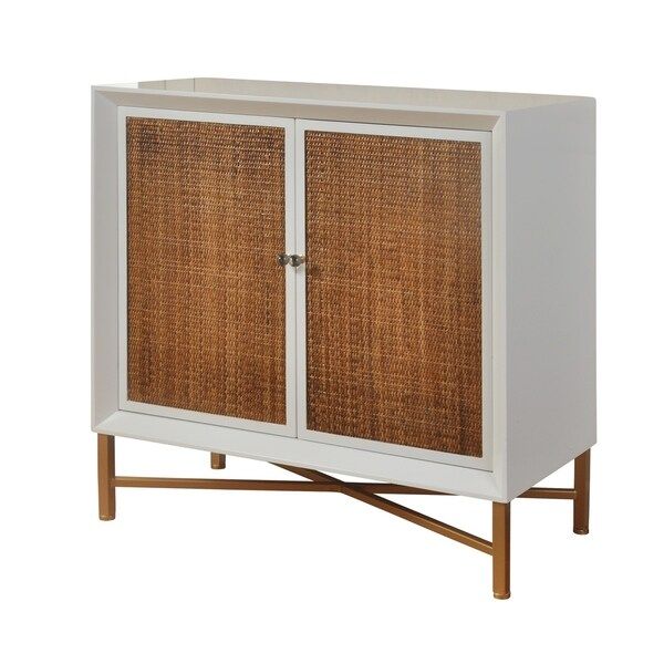 2-drawer White Gloss Lacquer Cabinet - Natural Woven Cane Doors and Antique Gold Frame | Bed Bath & Beyond