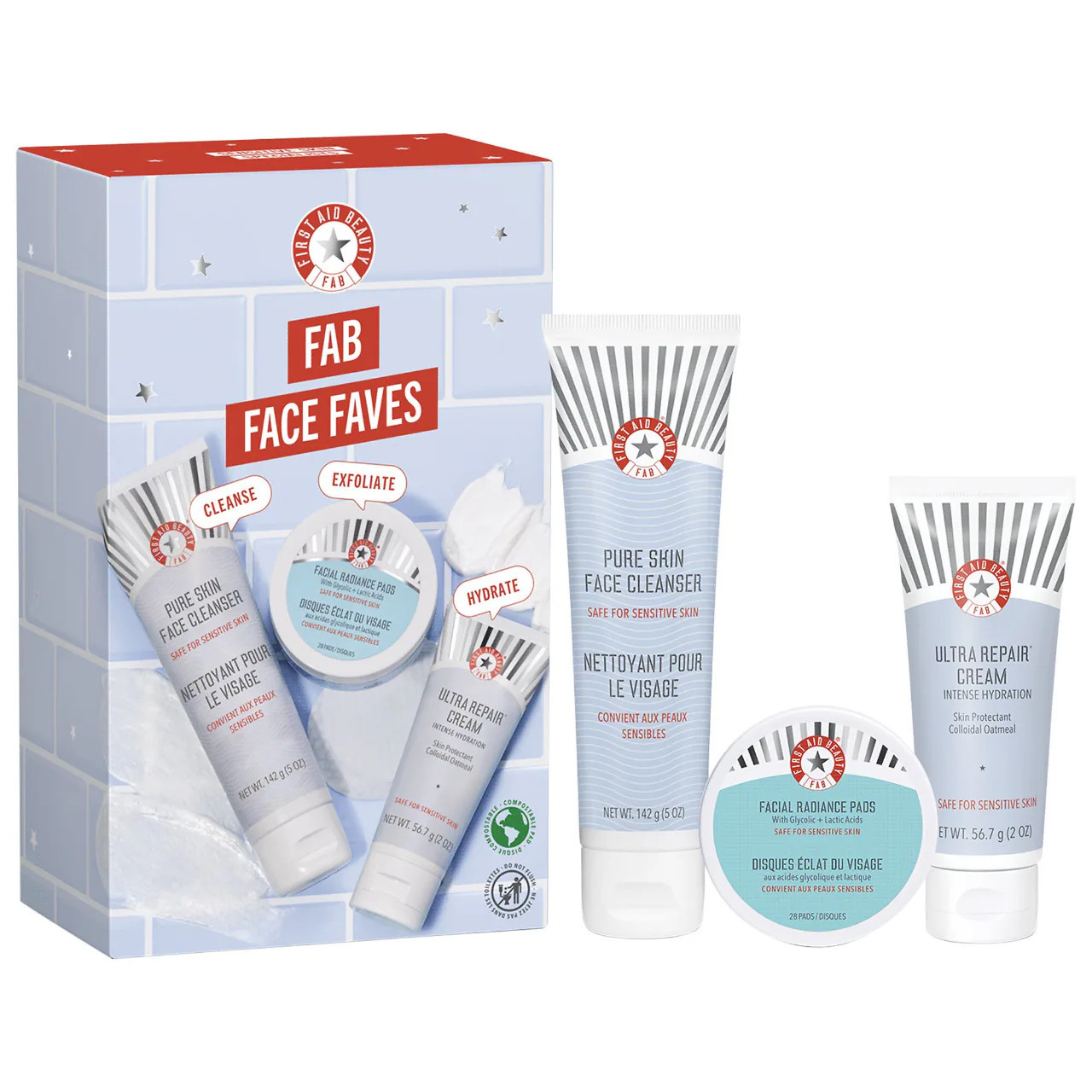 First Aid Beauty FAB Face Faves - Best of Skincare Cleanse, Exfoliate + Hydrate Gift Set | Sephora (US)