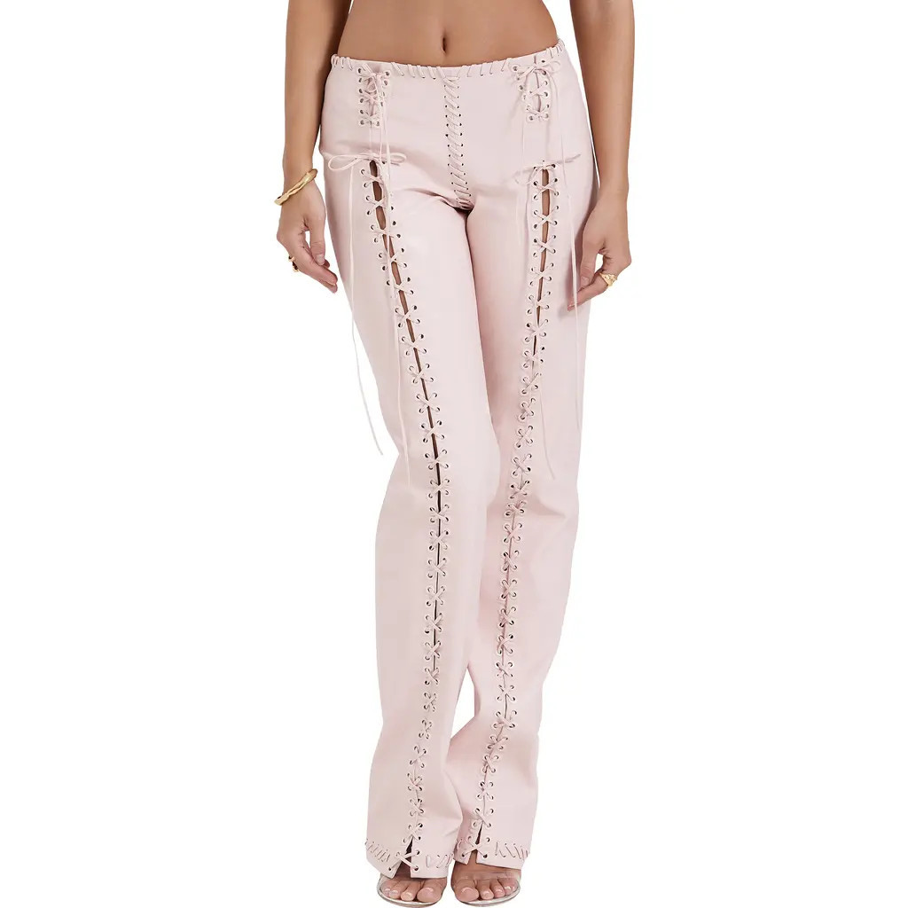 HOUSE OF CB Elliott Lace Up Faux Leather Pants in Peach at Nordstrom, Size X-Small | Nordstrom