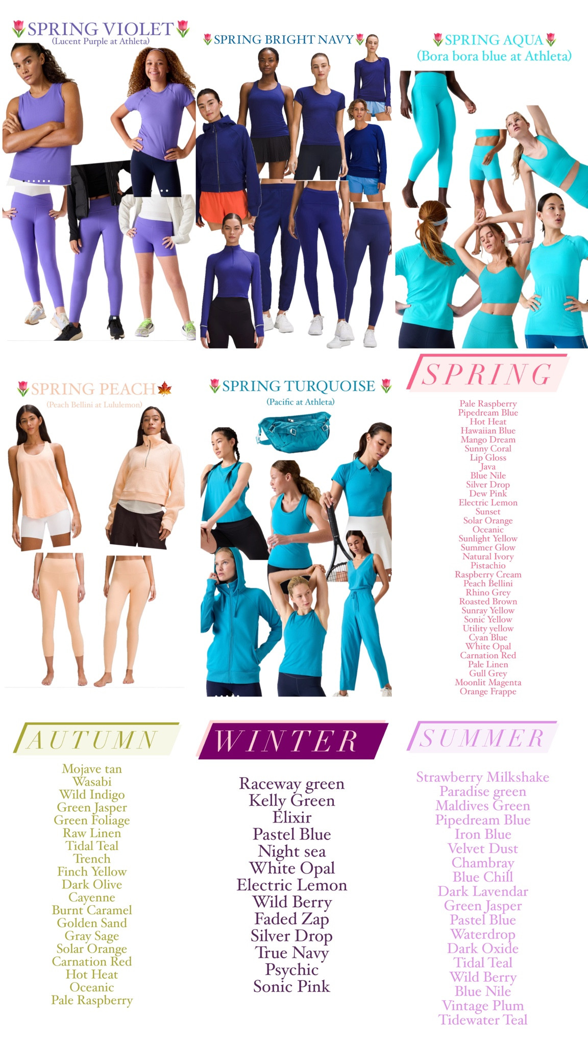 #lululemon + #athleta 🌈 #HOCspring colors are bursting! Plus- I’m share past and present colors at Lulu by season so you can easily shop, even on poshmark with confidence. 
#HOCautumn #HOCwinter #HOCsummer 

#LTKSeasonal #LTKfitness #LTKSpringSale