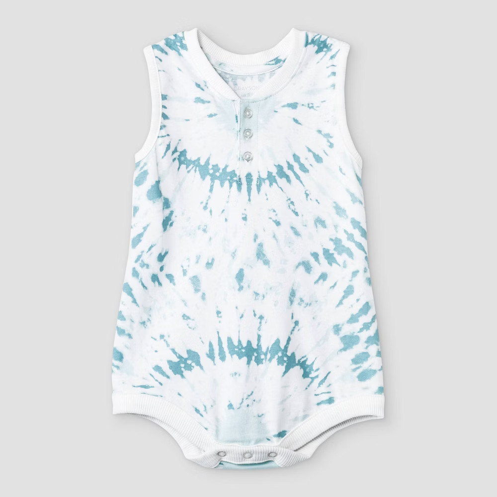 Grayson Mini Baby Boys' Tie-Dye Henley Bodysuit - Blue 3-6M | Target