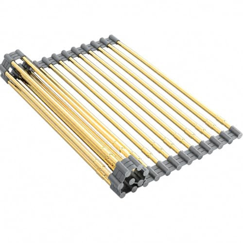 AXIMIXAME Expandable Large Draining Rack, Roll Up Heat-Resistant Dish Drainer for Stainless Steel Sinks, Collapsible Over The Sink Rack Non-Slip Silicone Rolling Up Rack Gold 18 Tube | Amazon (US)