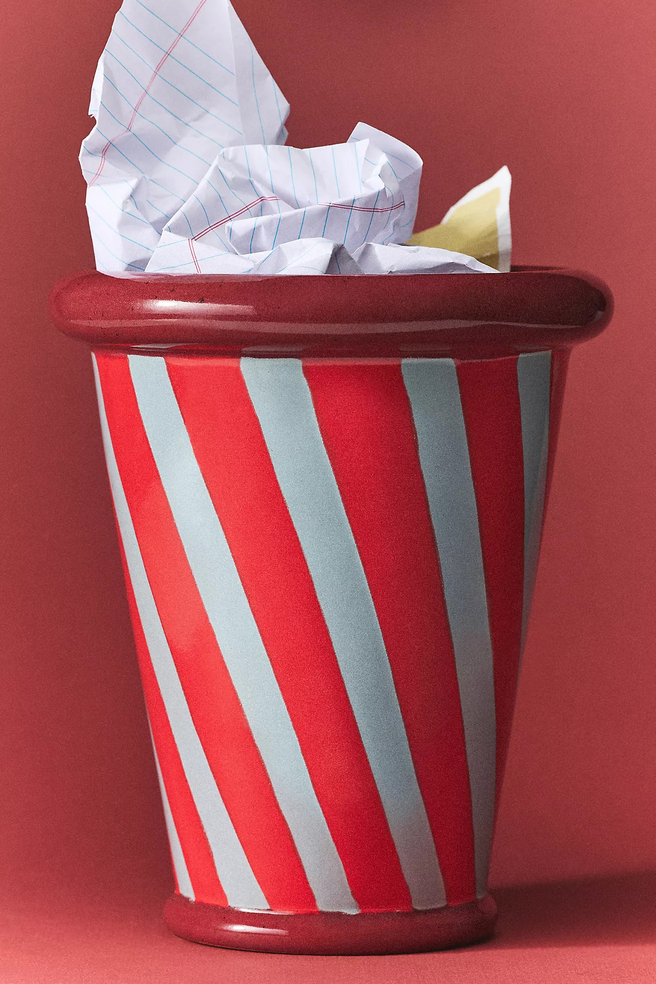 Damson Madder Ceramic Striped Waste Basket | Anthropologie (US)