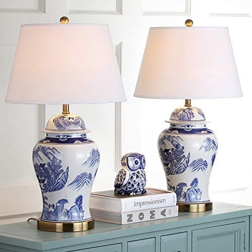 SAFAVIEH Lighting Collection Shanghai Chinoiserie Blue/ White Ginger Jar 29-inch Bedroom Living R... | Amazon (US)
