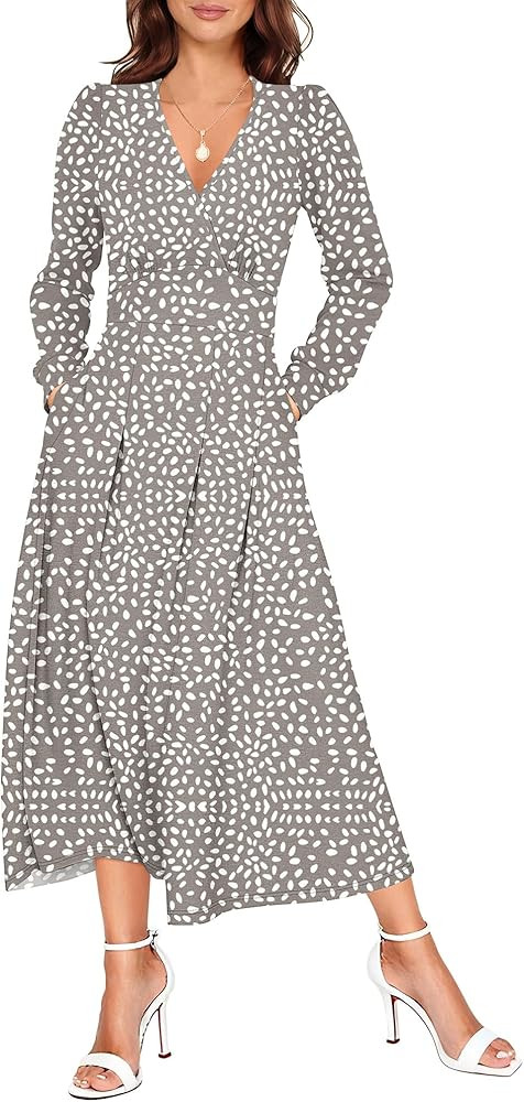 ANRABESS Womens Fall Long Sleeve Midi 2025 Lightweight Wrap V Neck Empire Waist Casual Dresses wi... | Amazon (US)