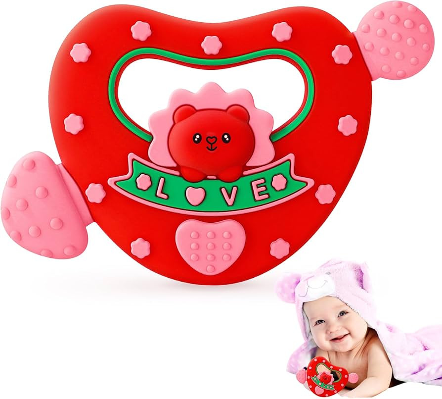NPET Valntines Baby Heart Teether, Cute Love & Bear Teething Toy Red Heart Baby Toy 3-12 Months I... | Amazon (US)