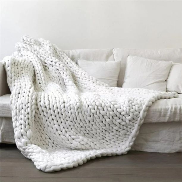 Chunky Knit Blanket Merino Wool Hand Made Throw Boho Bedroom Home Decor Giant Yarn - Walmart.com | Walmart (US)
