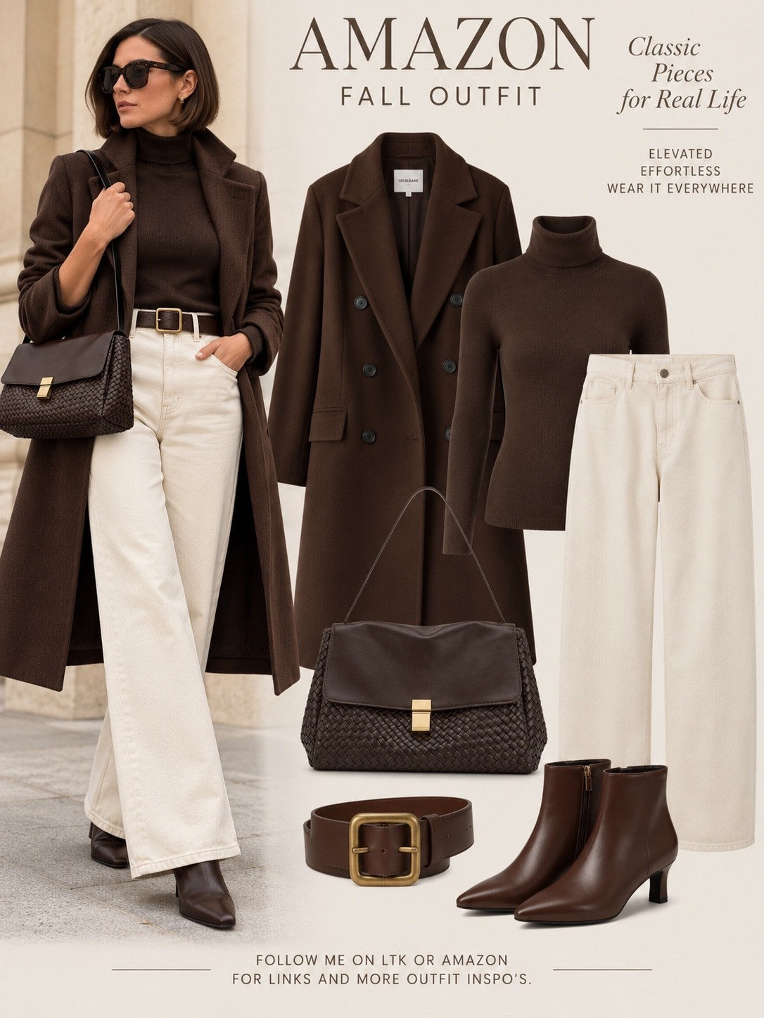 I love how the relaxed ecru denim softens the tailored coat, while the pointed boots and woven bag bring just the right amount of polish. It’s the kind of outfit that feels thoughtfully put together without looking like you tried too hard.

And that rich chocolate brown? It’s having a beautiful moment this fall.