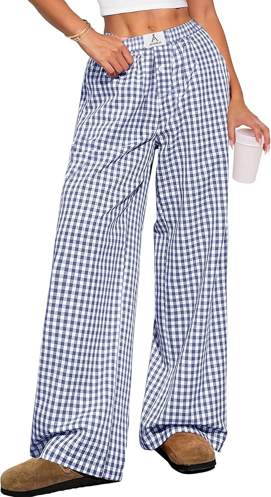 ANRABESS Womens Striped Gingham Pants 2025 Pajama Lounge Boxer Pants Cute Comfy PJ Bottoms with P... | Amazon (US)