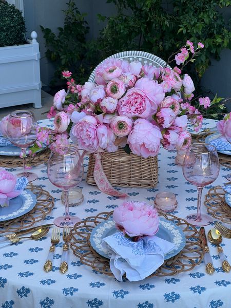 Mother’s Day table spring table peony arrangement faux peonies tablecloth 

#LTKSeasonal #LTKhome #LTKstyletip
