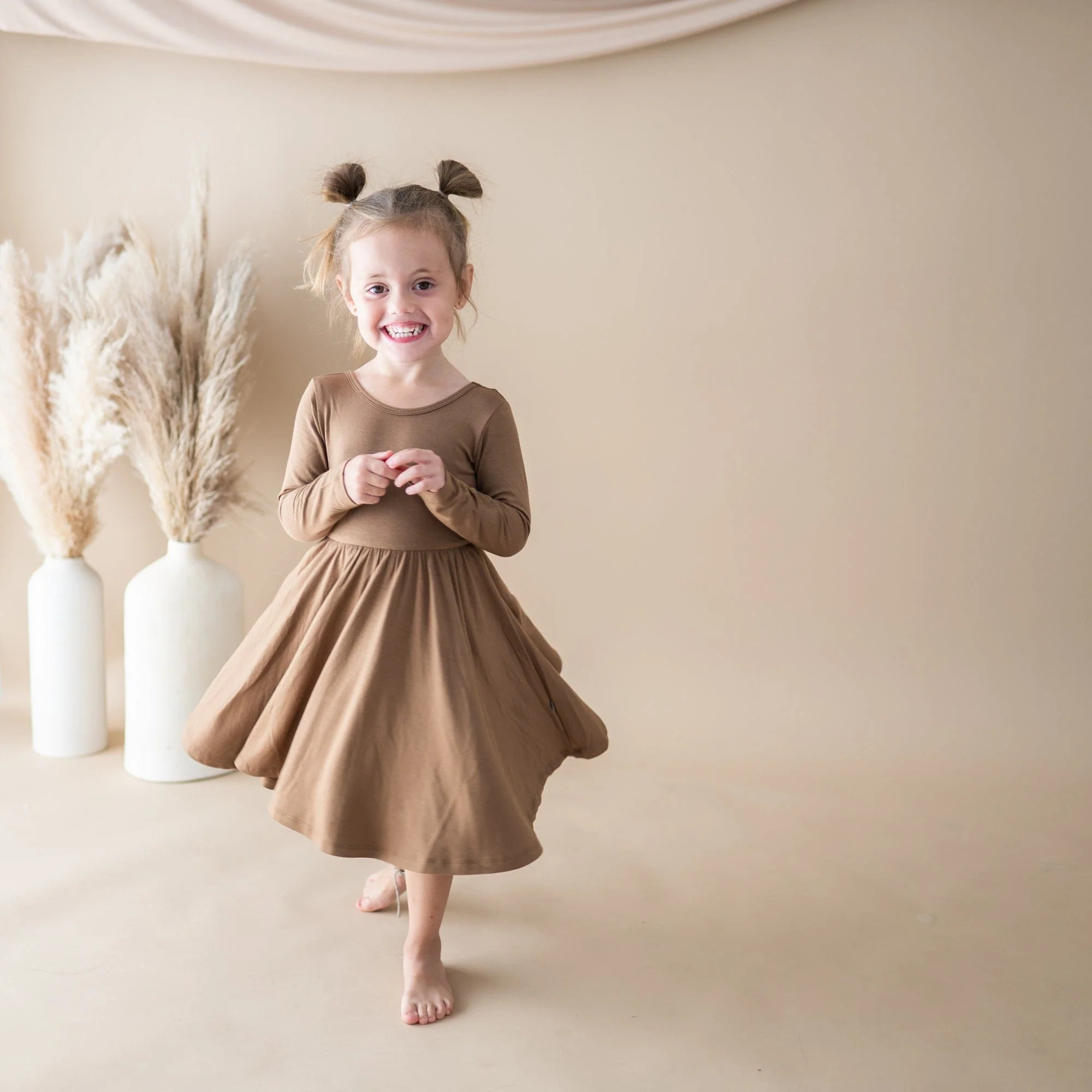 Long Sleeve Twirl Dress in Coffee | Kyte BABY