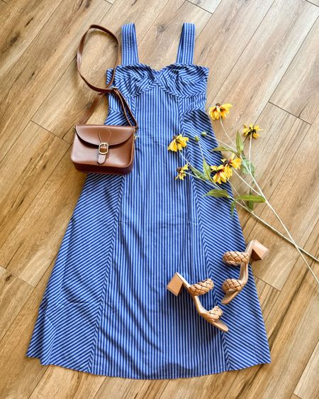 Every day dress. Summer dress. Sundress. Spring dress. Easter dress. Blue dress. Midi dress. Block sandal heels. Block heel sandals. 

#LTKwedding #LTKFestival #LTKSeasonal