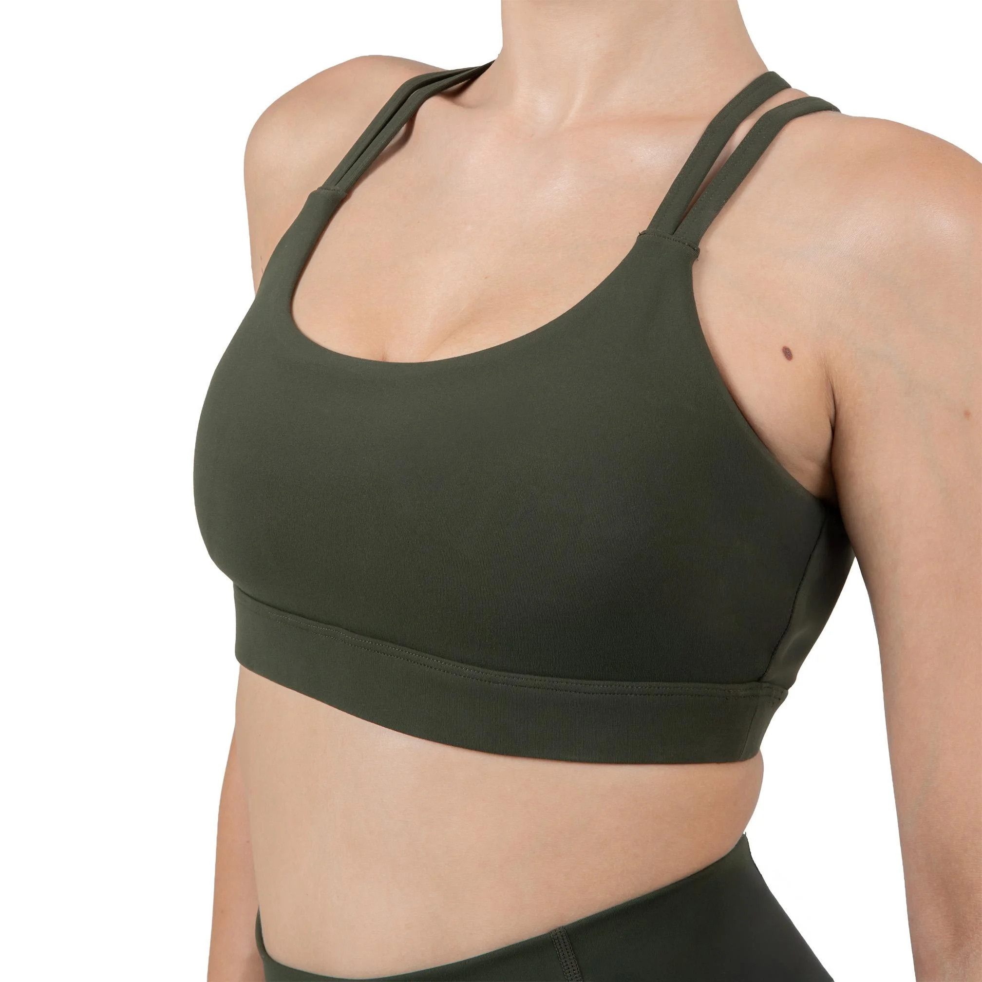 YITTY Active Women's Ultraluxe Strappy Medium Impact Bra, Athleisure, 4-Way-Stretch, Dark Olive, ... | Walmart (US)