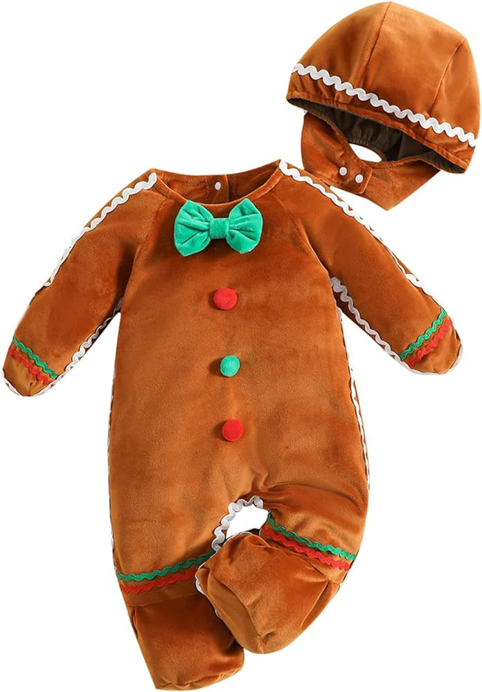 Ayalinggo Newborn Gingerbread Costume Toddler Baby Ginger Bread Outfit Christmas Onesie Footies R... | Amazon (US)