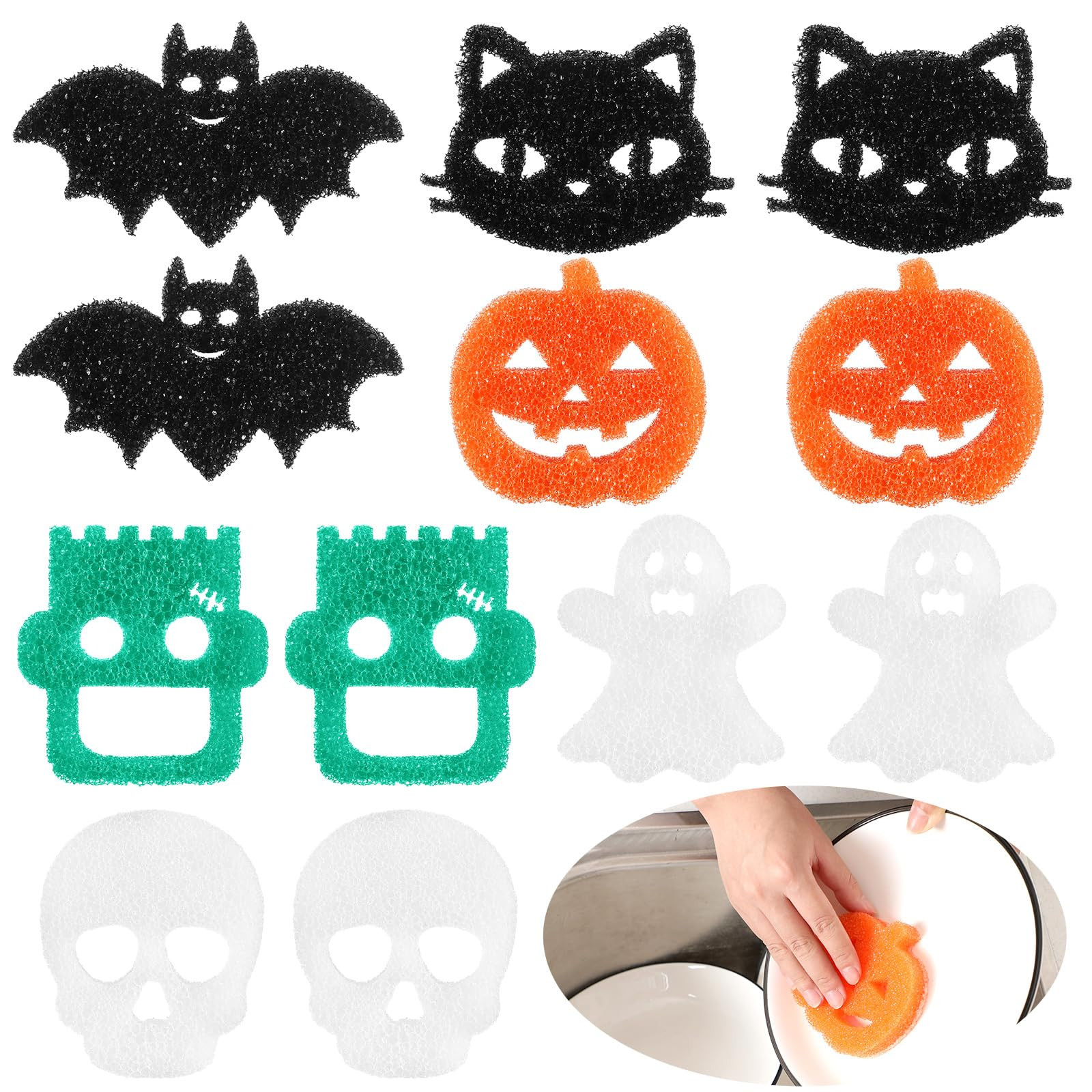 Umigy 12 Pcs Halloween Cleaning Sponges Cute Kitchen Scrub Sponges Ghost Bat Pumpkin Cat Sponge T... | Amazon (US)