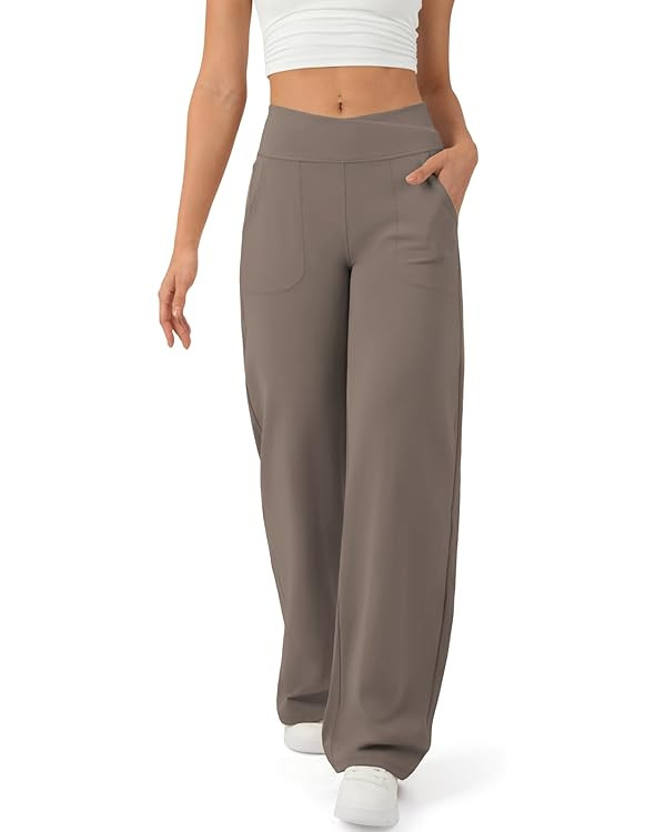 Wide Leg Pants for Women Loose Yoga Pants with Pockets Petite/Regular/Tall Stretch Casual Lounge ... | Amazon (US)