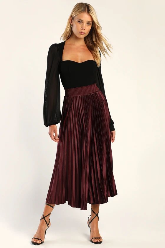 Sophisticated Vision Plum Satin Pleated Midi Skirt | Lulus (US)