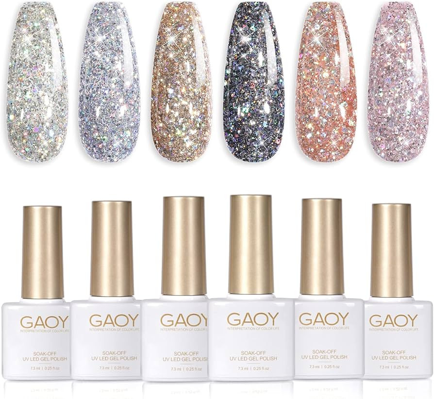 GAOY Chrome Platinum Glitter Nail Polish Set for Christmas Nails 6 Colors Including Sparkly Shiny... | Amazon (US)
