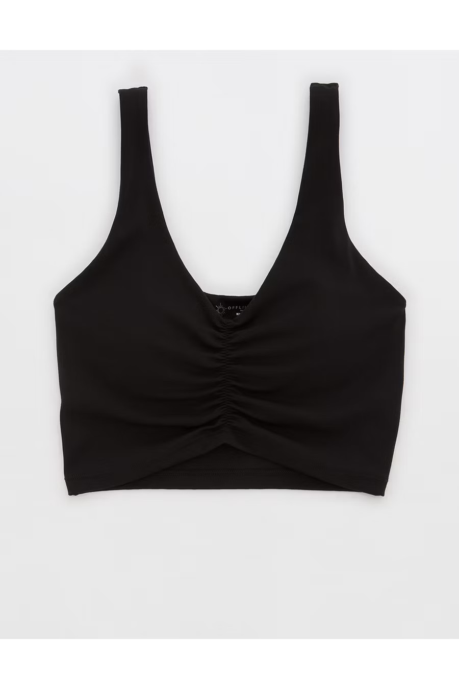 OFFLINE By Aerie Real Me Low Key Ruched Longline Sports Bra Women's True Black XXS | American Eagle Outfitters (US & CA)