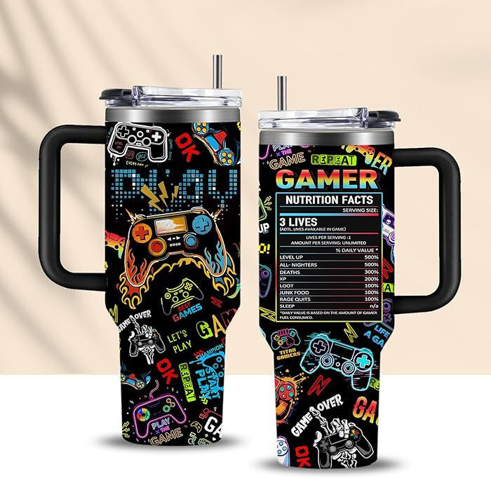 Gifts for Teen Boys & Gamers - 30oz Gamer Tumbler with Handle, Insulated Water Bottle Cup for Men... | Amazon (US)
