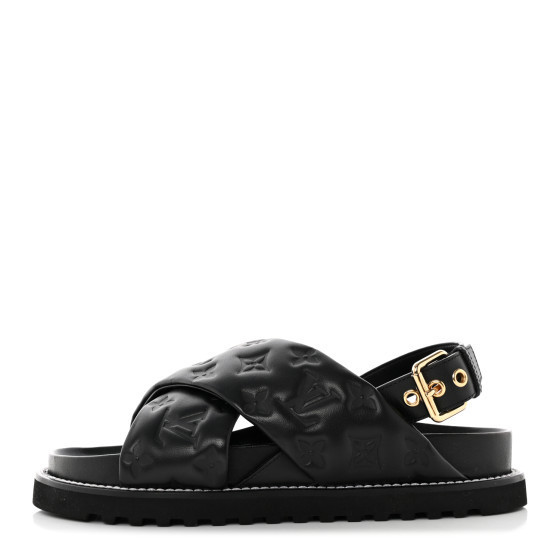 LOUIS VUITTON Lambskin Monogram Embossed Paseo Flat Comfort Sandals 39 Black | FASHIONPHILE (US)