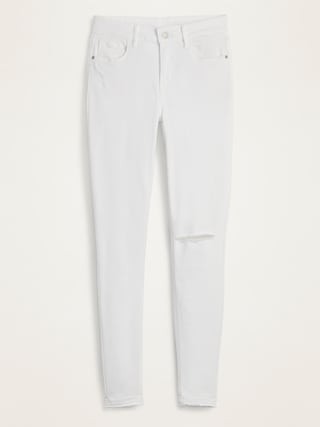 Mid-Rise Distressed Rockstar White Jeans for Women | Old Navy US