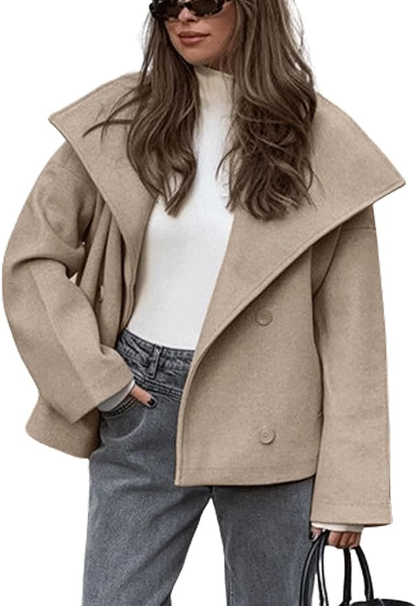 CHARTOU Womens Fall Thicken Tweed Jacket Double Breasted Lapel Collar Overcoat Wool Cropped Coffe... | Amazon (US)