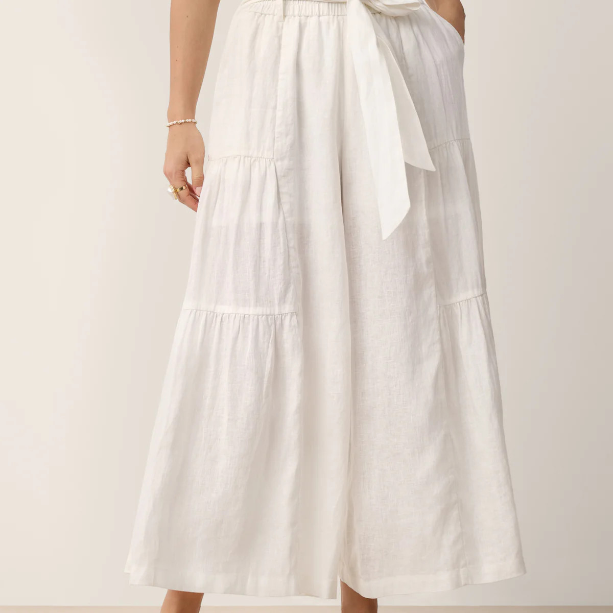 100% Linen Bow-Waist Tiered Pants TARYN | LINTICO