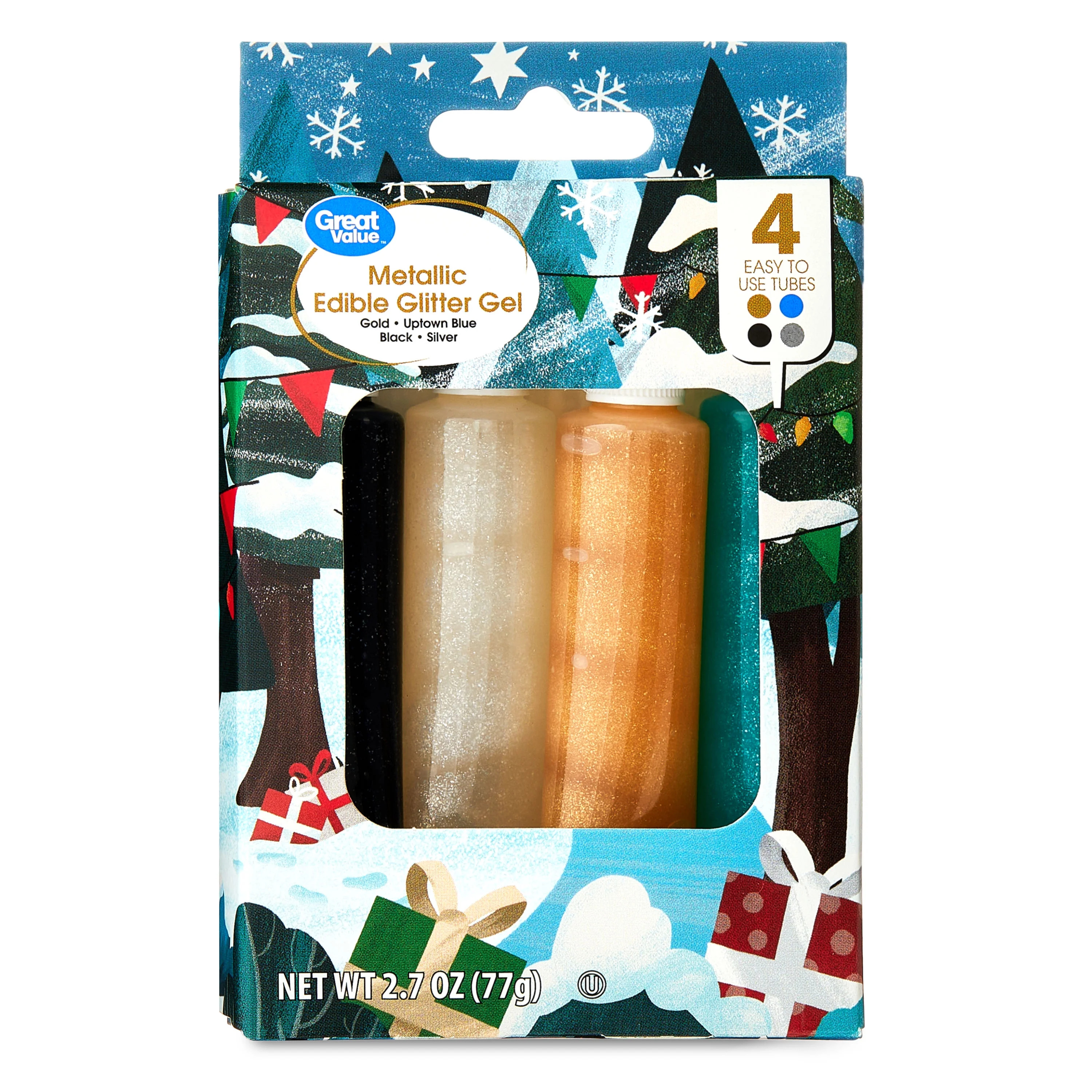 Great Value Holiday Metallic Edible Glitter Gel, 2.7 oz, 4 Count | Walmart (US)